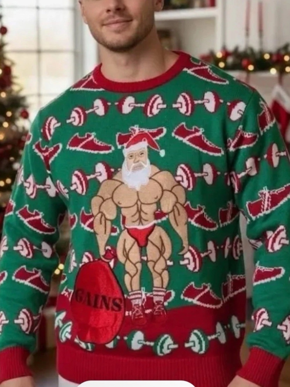 Blizzard Bay Men’s Ugly Christmas Sweater Muscle Santa Body Builder Gains Large
